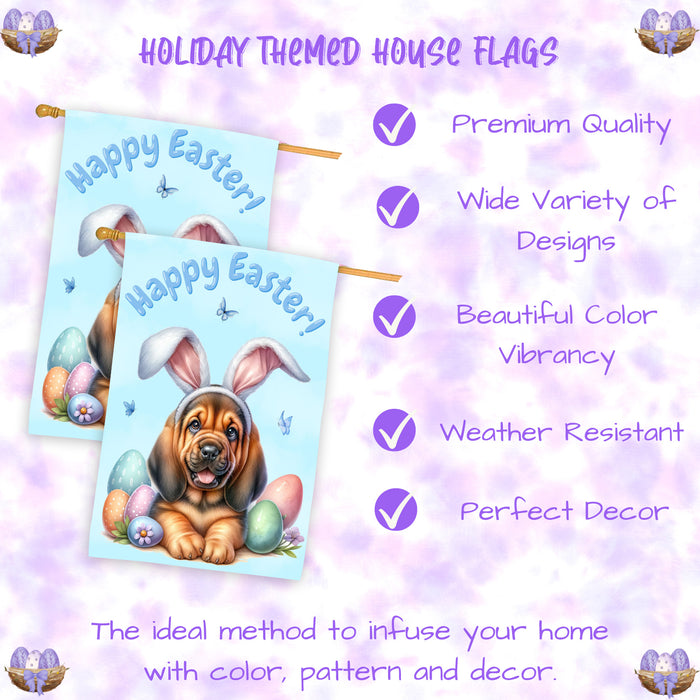 Bloodhound Dog Easter House Flag 28 x 40 Double Sided Spring Yard Decor