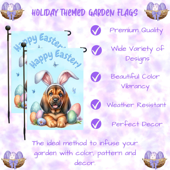 Bloodhound Dog Happy Easter Garden Flag Puppy Eggs Spring Yard Lawn Décor Gift 12x18 Inch Single Side and Double Sided