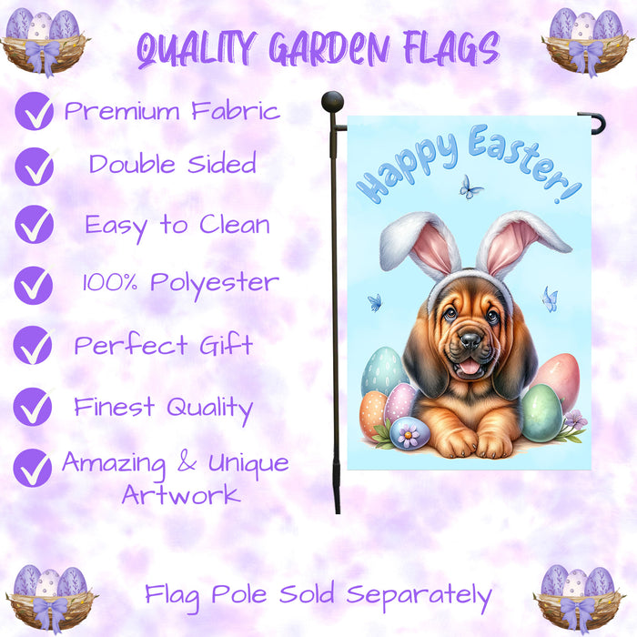 Bloodhound Dog Happy Easter Garden Flag Puppy Eggs Spring Yard Lawn Décor Gift 12x18 Inch Single Side and Double Sided
