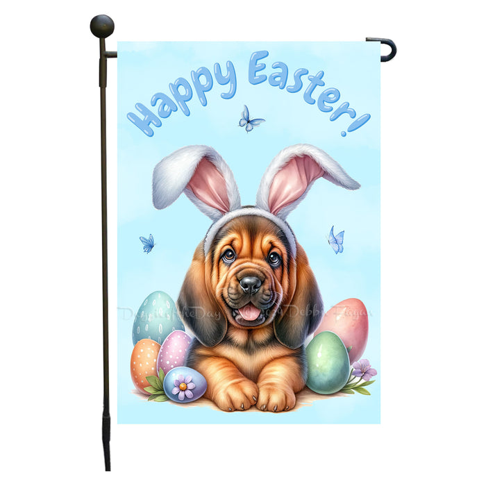 Bloodhound Dog Happy Easter Garden Flag Puppy Eggs Spring Yard Lawn Décor Gift 12x18 Inch Single Side and Double Sided