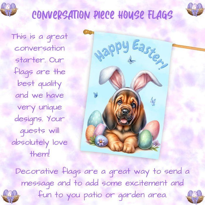 Bloodhound Dog Easter House Flag 28 x 40 Double Sided Spring Yard Decor
