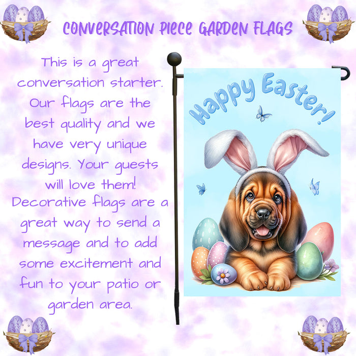 Bloodhound Dog Happy Easter Garden Flag Puppy Eggs Spring Yard Lawn Décor Gift 12x18 Inch Single Side and Double Sided