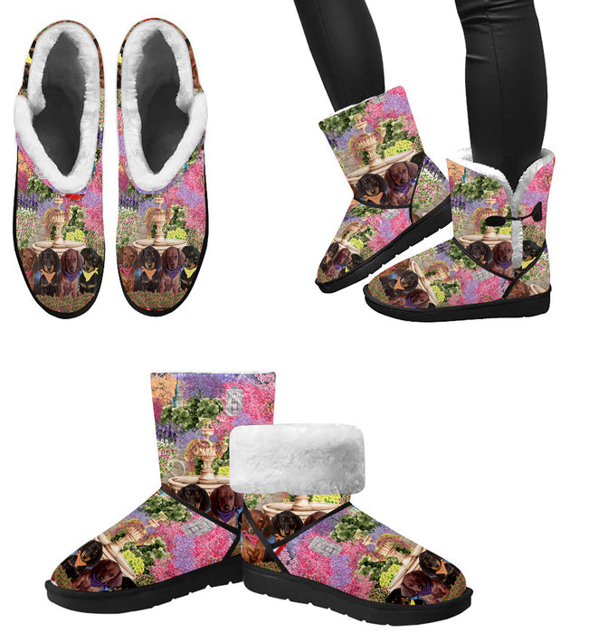 Floral Park Dachshund Dog on Women's Snow Boot