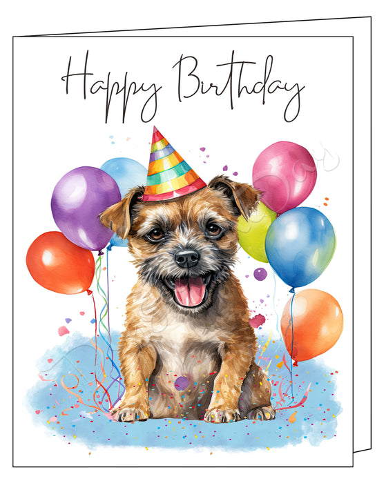 Happy Birthday Greeting Cards Border Terrier - Cute Note Cards for Dog Lovers - Blank Inside Envelope Included, GCHB00053