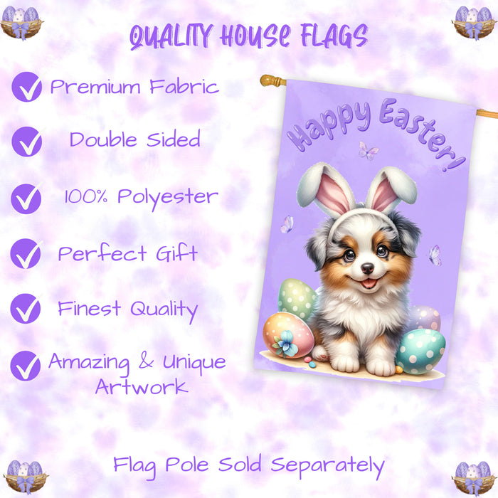 Border Collie Puppy Easter House Flag 28 x 40 Double Sided Spring Yard Decor