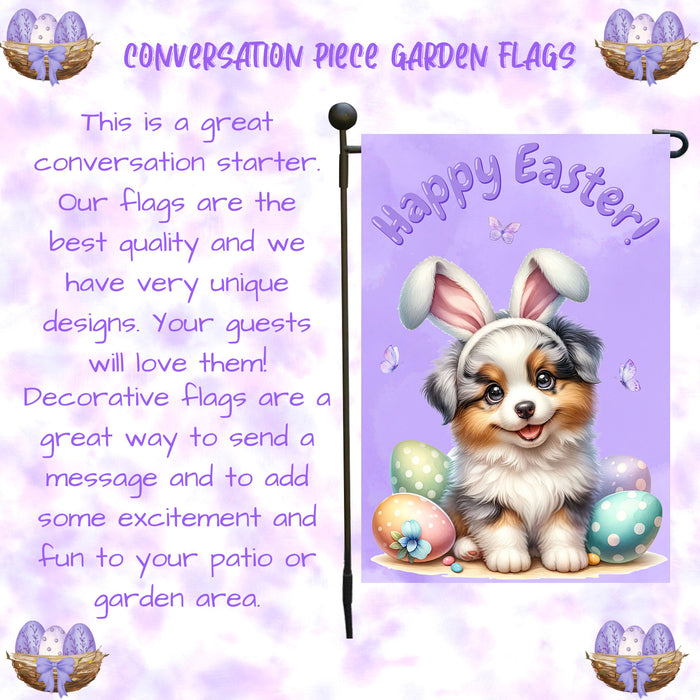 Border Collie Dog Easter Garden Flag Puppy Bunny Ears Eggs Outdoor Yard Decor 12x18 Inch Single Side and Double Sided