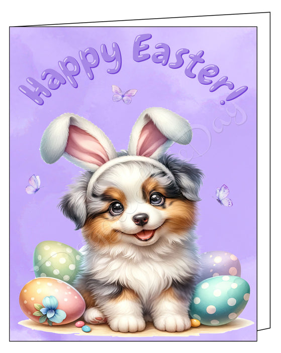 Happy Easter Border Collie 2 Greeting Cards, Spring Holiday Notecards Blank Inside Envelopes Included, Unique Easter Egg Cards for Dog Lovers