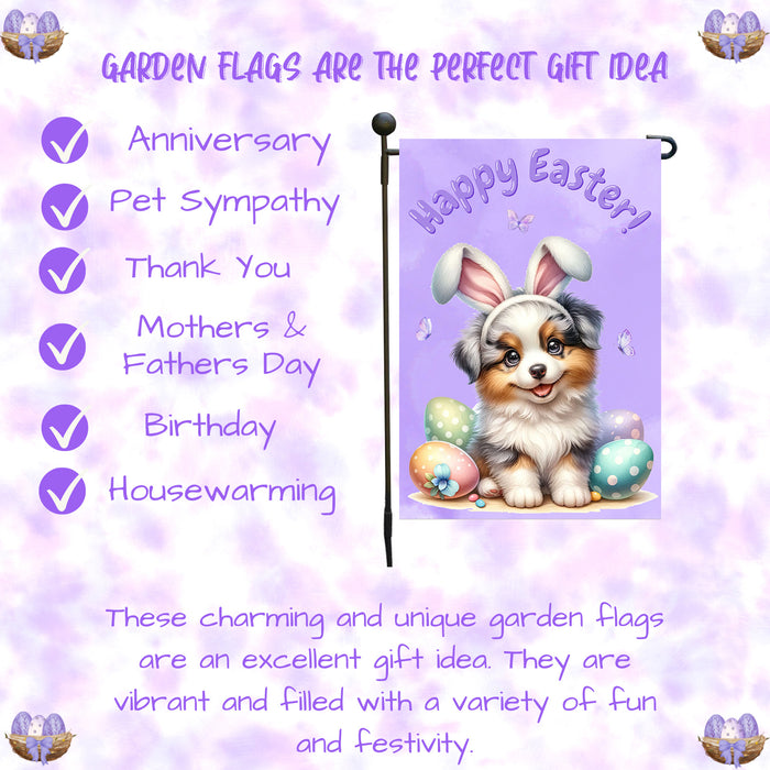 Border Collie Dog Easter Garden Flag Puppy Bunny Ears Eggs Outdoor Yard Decor 12x18 Inch Single Side and Double Sided