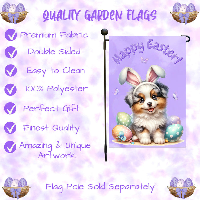 Border Collie Dog Easter Garden Flag Puppy Bunny Ears Eggs Outdoor Yard Decor 12x18 Inch Single Side and Double Sided