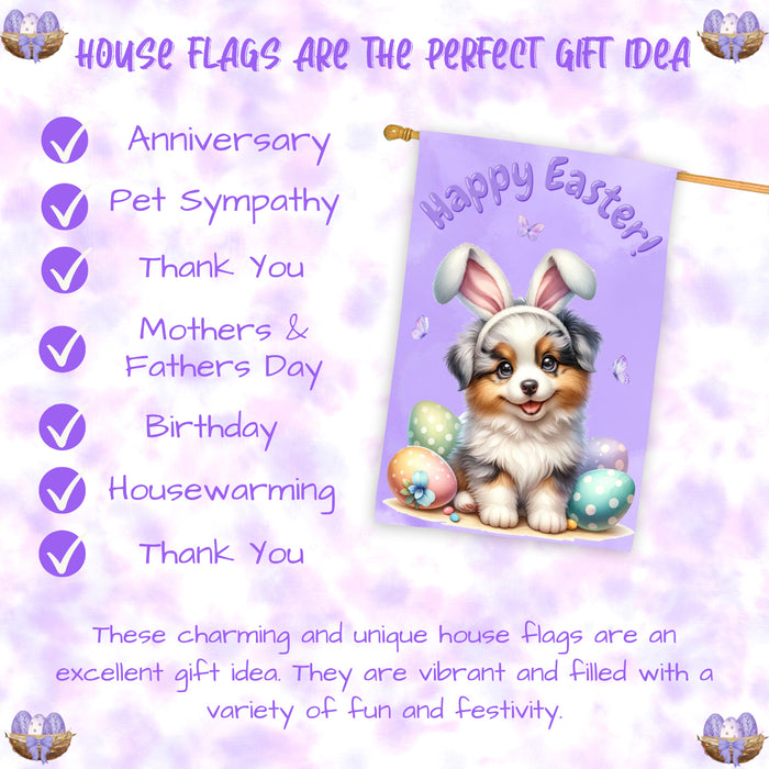Border Collie Puppy Easter House Flag 28 x 40 Double Sided Spring Yard Decor