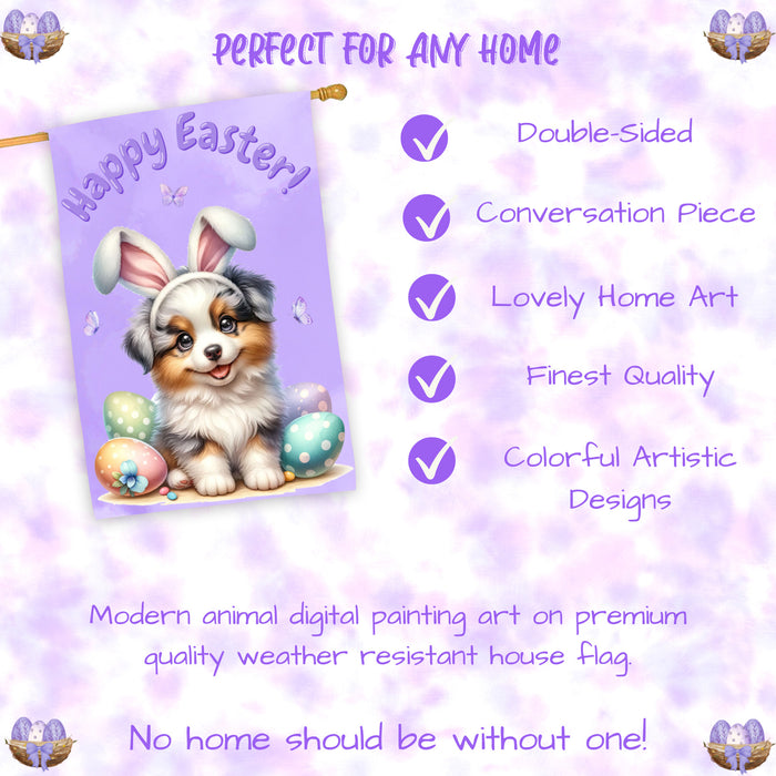 Border Collie Puppy Easter House Flag 28 x 40 Double Sided Spring Yard Decor
