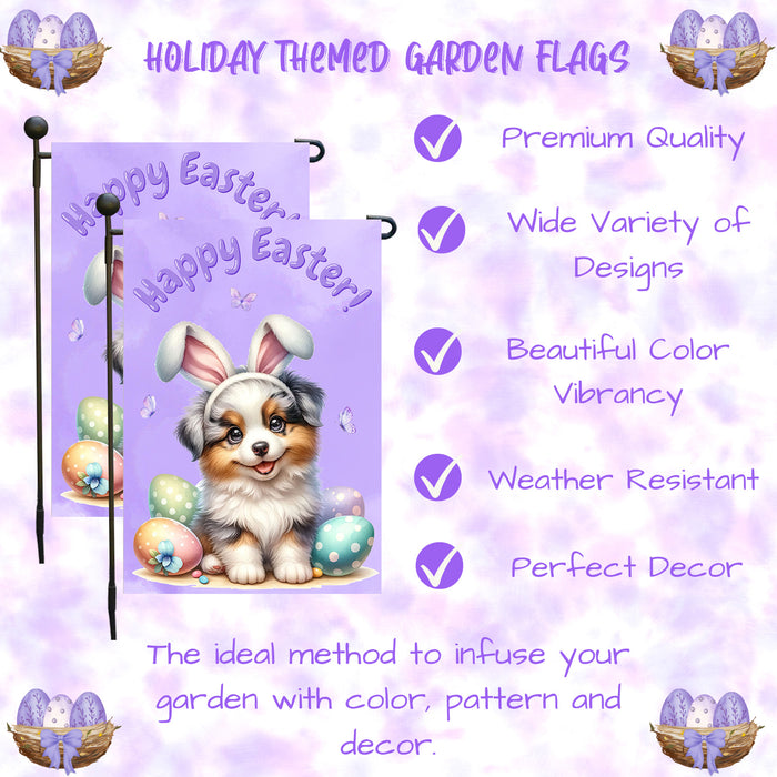 Border Collie Dog Easter Garden Flag Puppy Bunny Ears Eggs Outdoor Yard Decor 12x18 Inch Single Side and Double Sided