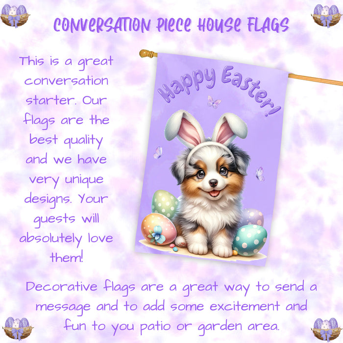 Border Collie Puppy Easter House Flag 28 x 40 Double Sided Spring Yard Decor