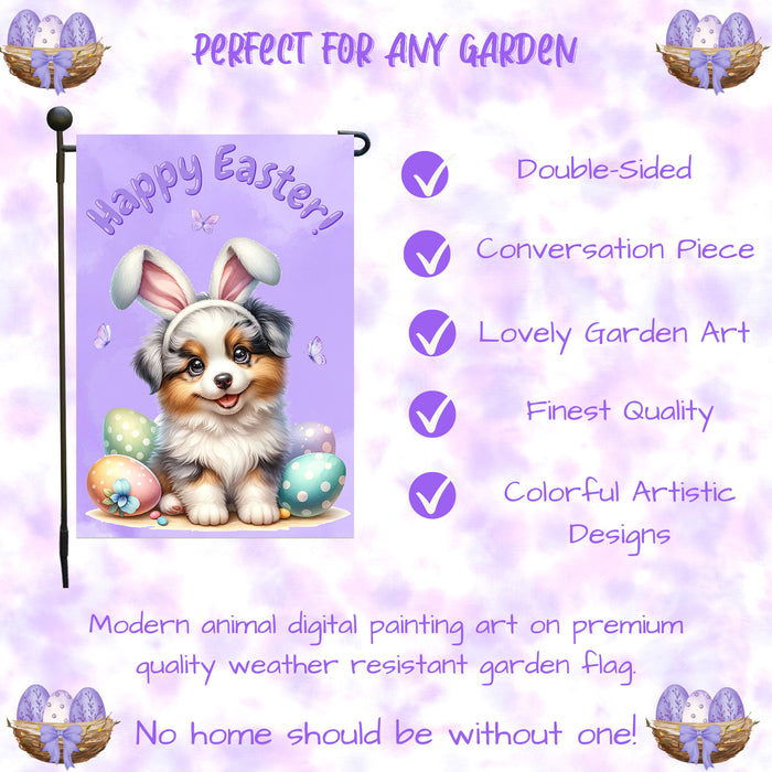 Border Collie Dog Easter Garden Flag Puppy Bunny Ears Eggs Outdoor Yard Decor 12x18 Inch Single Side and Double Sided