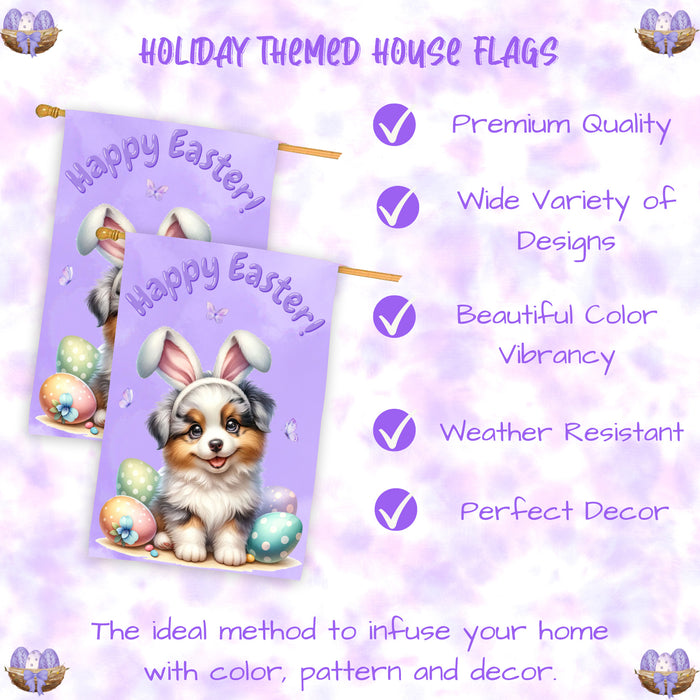 Border Collie Puppy Easter House Flag 28 x 40 Double Sided Spring Yard Decor