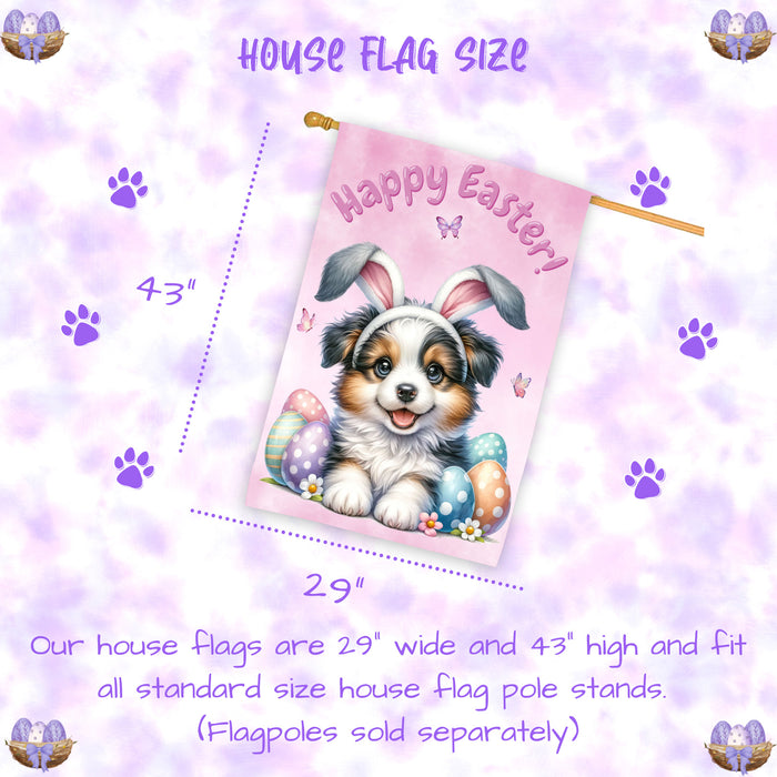 Border Collie Puppy Easter House Flag 28 x 40 Double Sided Spring Outdoor Yard Decor