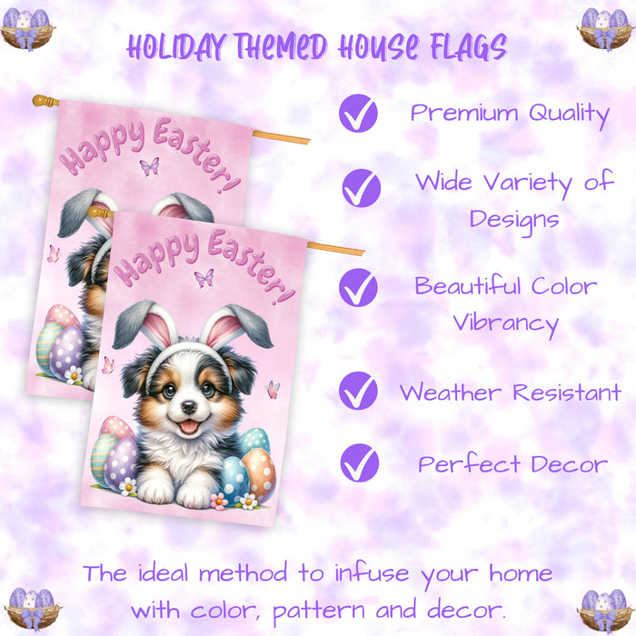 Border Collie Puppy Easter House Flag 28 x 40 Double Sided Spring Outdoor Yard Decor
