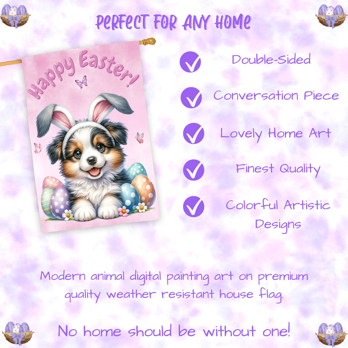 Border Collie Puppy Easter House Flag 28 x 40 Double Sided Spring Outdoor Yard Decor