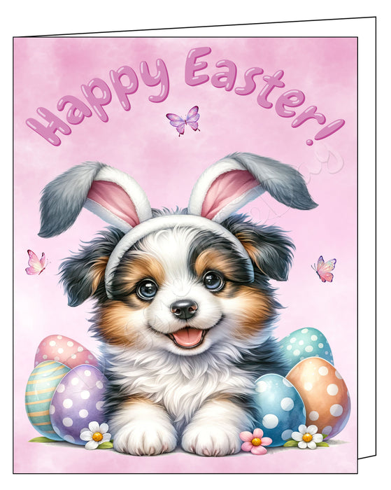 Happy Easter Border Collie 3 Greeting Cards, Spring Holiday Notecards Blank Inside Envelopes Included, Unique Easter Egg Cards for Dog Lovers