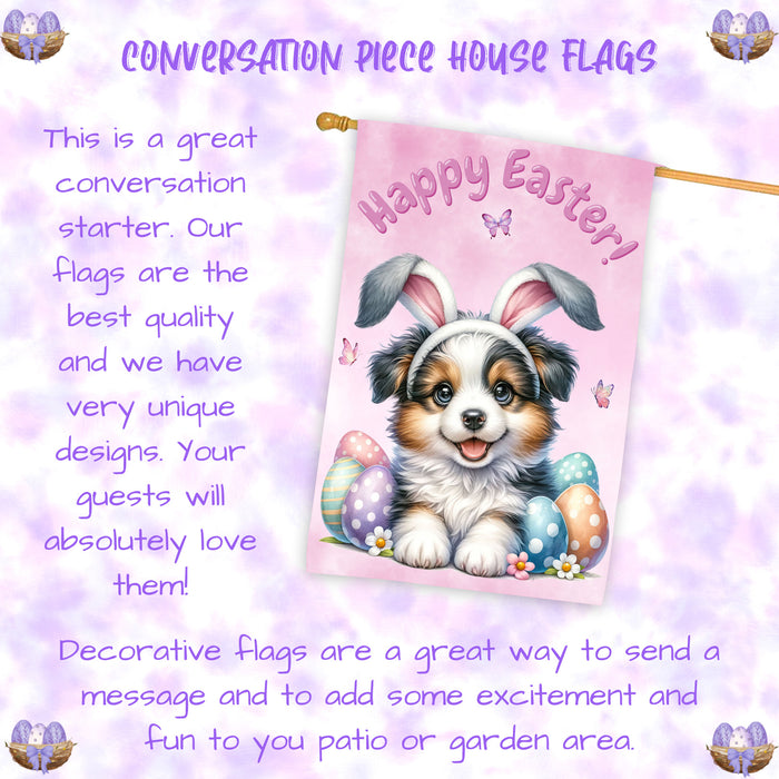 Border Collie Puppy Easter House Flag 28 x 40 Double Sided Spring Outdoor Yard Decor