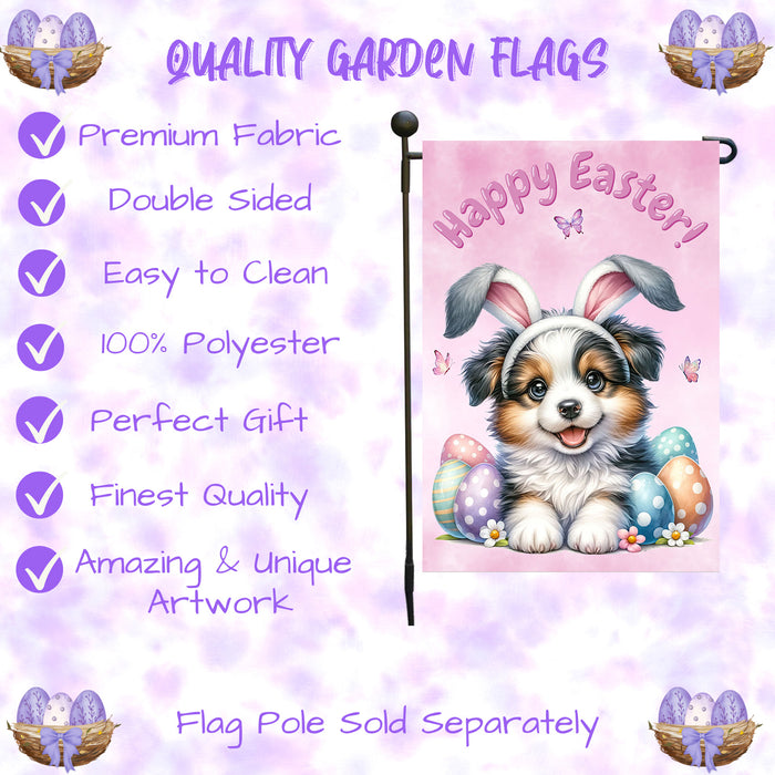Border Collie Dog Easter Spring Garden Flag Cute Dog Eggs Bunny Ears Porch Décor 12x18 Inch Single Side and Double Sided