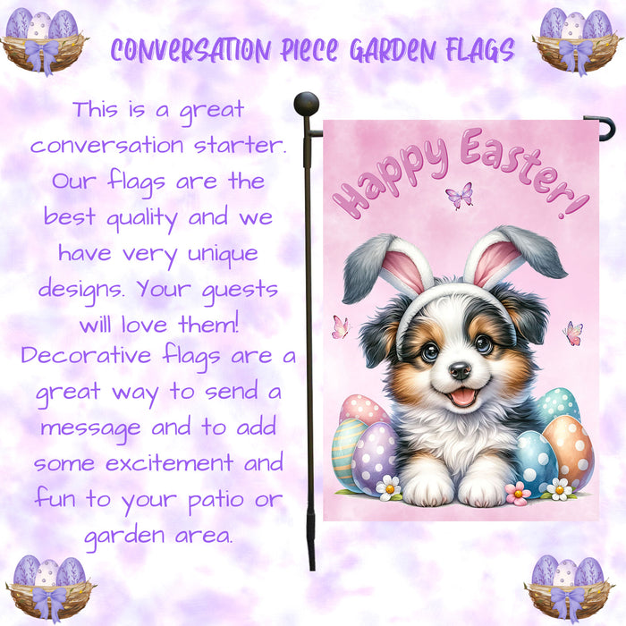 Border Collie Dog Easter Spring Garden Flag Cute Dog Eggs Bunny Ears Porch Décor 12x18 Inch Single Side and Double Sided