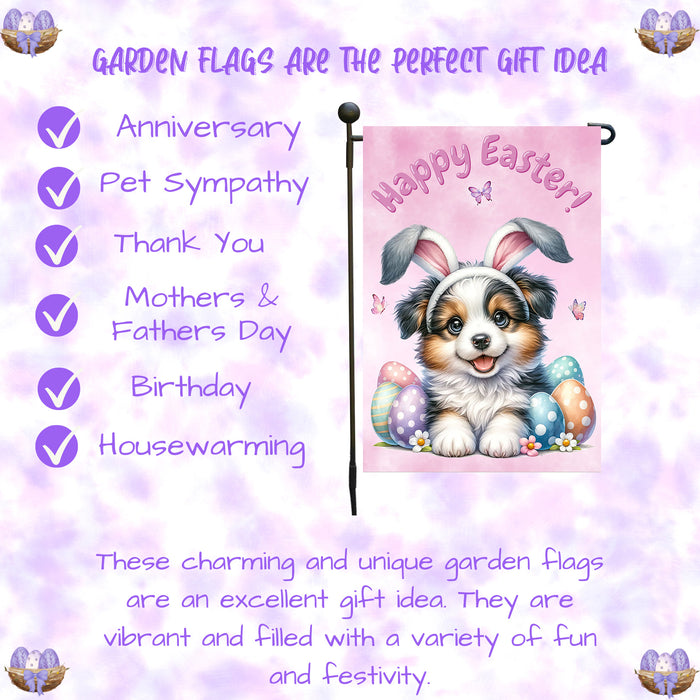 Border Collie Dog Easter Spring Garden Flag Cute Dog Eggs Bunny Ears Porch Décor 12x18 Inch Single Side and Double Sided