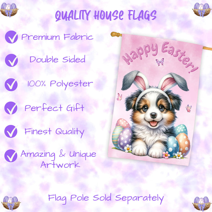 Border Collie Puppy Easter House Flag 28 x 40 Double Sided Spring Outdoor Yard Decor