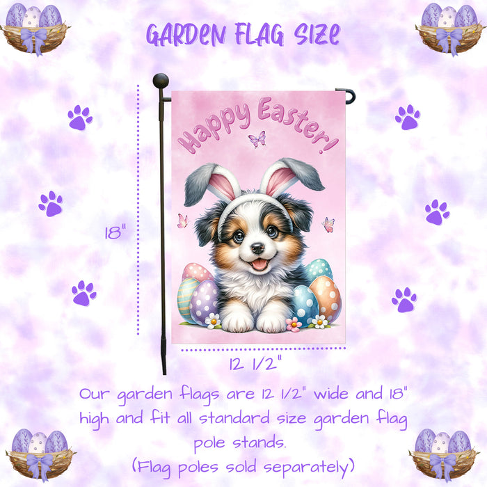 Border Collie Dog Easter Spring Garden Flag Cute Dog Eggs Bunny Ears Porch Décor 12x18 Inch Single Side and Double Sided