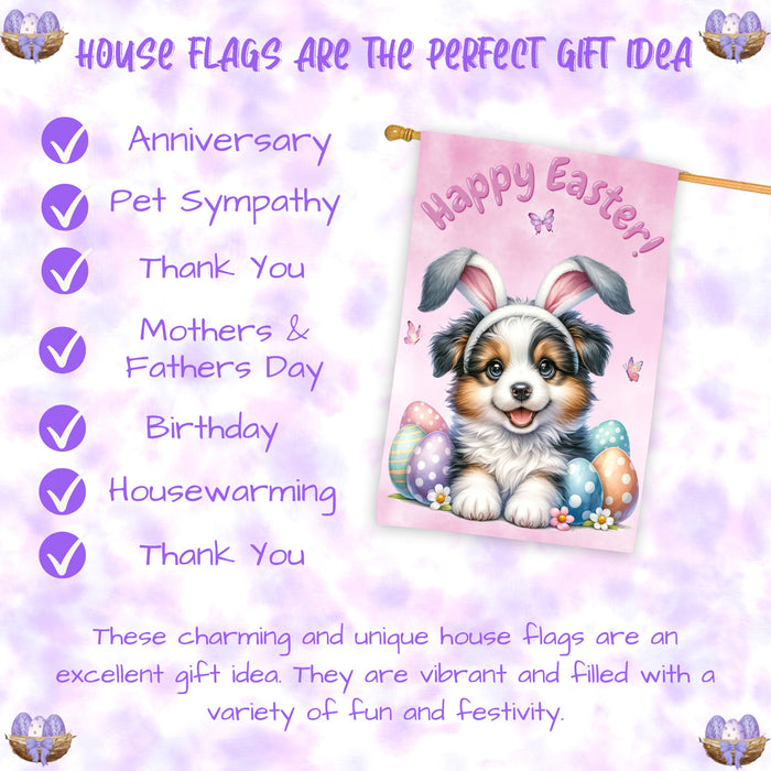 Border Collie Puppy Easter House Flag 28 x 40 Double Sided Spring Outdoor Yard Decor