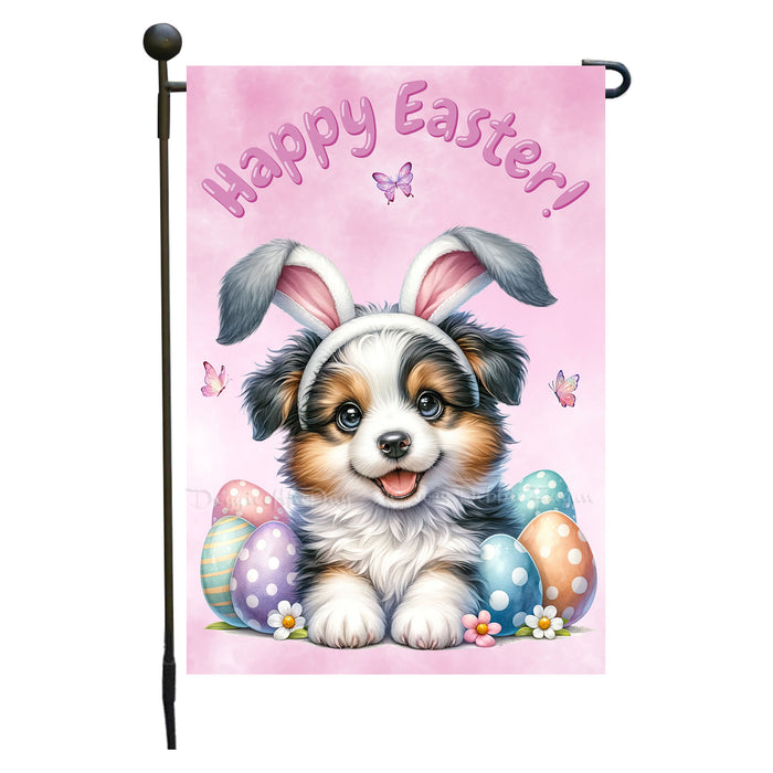 Border Collie Dog Easter Spring Garden Flag Cute Dog Eggs Bunny Ears Porch Décor 12x18 Inch Single Side and Double Sided