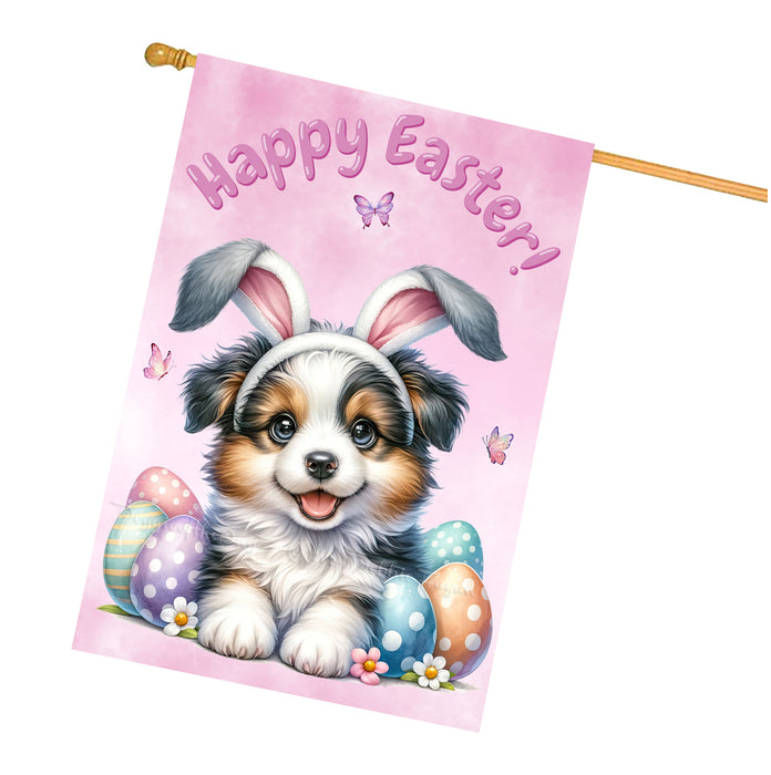 Border Collie Puppy Easter House Flag 28 x 40 Double Sided Spring Outdoor Yard Decor