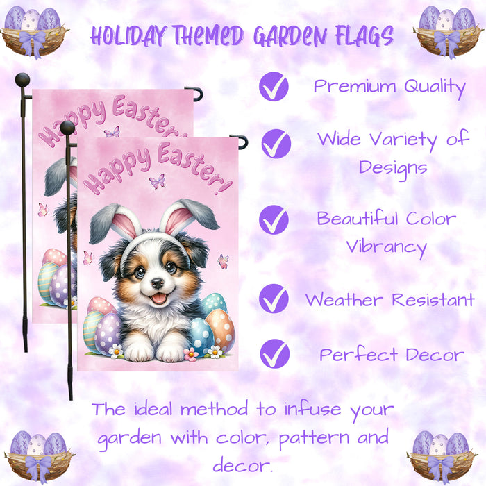 Border Collie Dog Easter Spring Garden Flag Cute Dog Eggs Bunny Ears Porch Décor 12x18 Inch Single Side and Double Sided