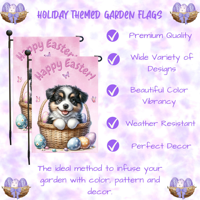 Border Collie Easter Dog Garden Flag Bunny Ears Puppy Eggs Spring Outdoor Decor 12x18 Inch Single Side and Double Sided