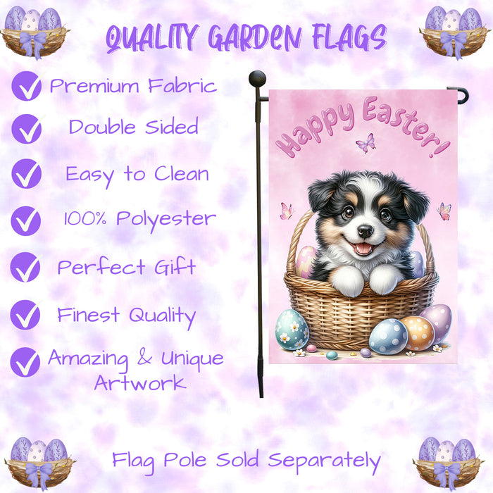 Border Collie Easter Dog Garden Flag Bunny Ears Puppy Eggs Spring Outdoor Decor 12x18 Inch Single Side and Double Sided