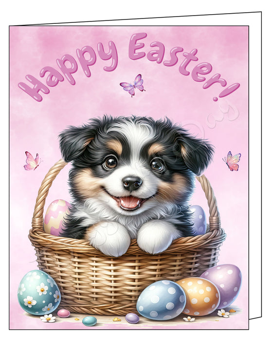 Happy Easter Border Collie Greeting Cards, Spring Holiday Notecards Blank Inside Envelopes Included, Unique Easter Egg Cards for Dog Lovers