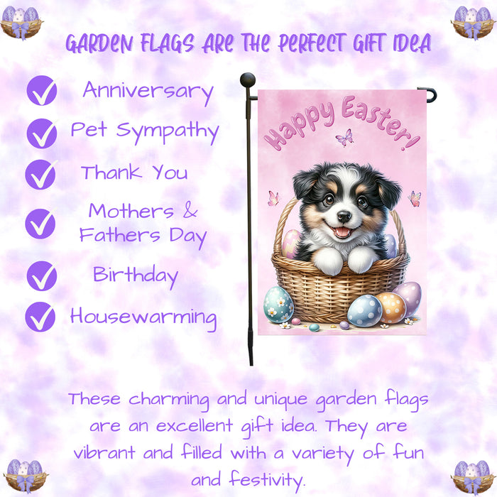 Border Collie Easter Dog Garden Flag Bunny Ears Puppy Eggs Spring Outdoor Decor 12x18 Inch Single Side and Double Sided