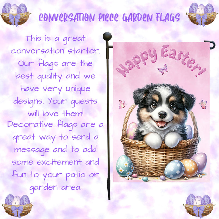 Border Collie Easter Dog Garden Flag Bunny Ears Puppy Eggs Spring Outdoor Decor 12x18 Inch Single Side and Double Sided