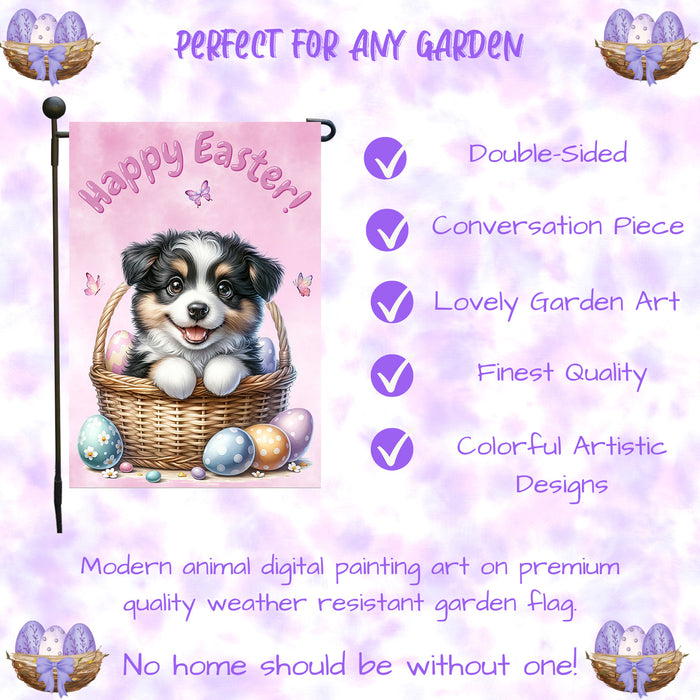 Border Collie Easter Dog Garden Flag Bunny Ears Puppy Eggs Spring Outdoor Decor 12x18 Inch Single Side and Double Sided