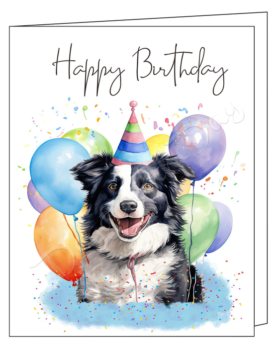 Happy Birthday Greeting Cards Border Collie - Cute Note Cards for Dog Lovers - Blank Inside Envelope Included, GCHB00055