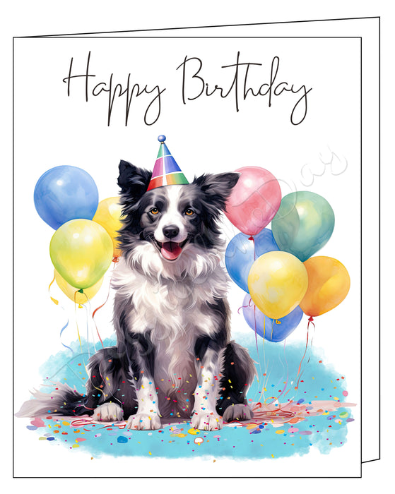 Happy Birthday Greeting Cards Border Collie - Cute Note Cards for Dog Lovers - Blank Inside Envelope Included, GCHB00056