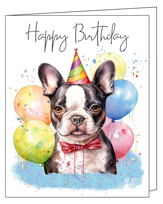 Happy Birthday Greeting Cards Boston Terrier - Cute Note Cards for Dog Lovers - Blank Inside Envelope Included, GCHB00059