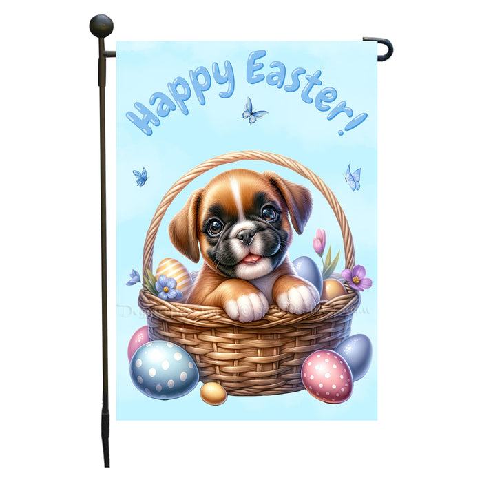 Boxer Happy Easter Puppy Garden Flag Bunny Ears Eggs Spring Outdoor Yard Décor 12x18 Inch Single Side and Double Sided