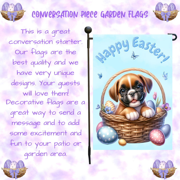 Boxer Happy Easter Puppy Garden Flag Bunny Ears Eggs Spring Outdoor Yard Décor 12x18 Inch Single Side and Double Sided