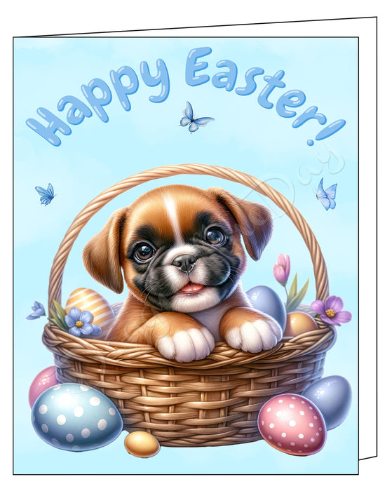 Happy Easter Boxer 2 Greeting Cards, Spring Holiday Notecards Blank Inside Envelopes Included, Unique Easter Egg Cards for Dog Lovers