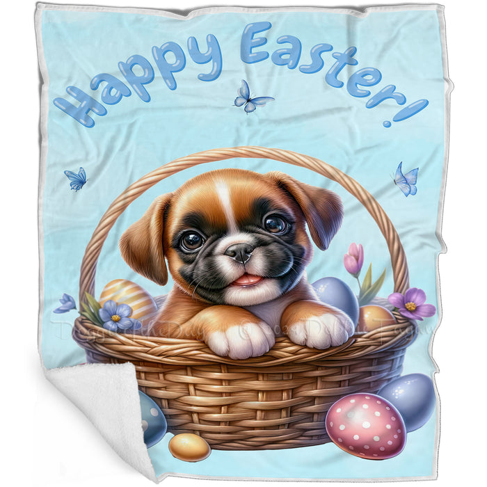 Easter Egg Hunt Boxer  with Bunny Ears Happy Easter Holiday Blanket, EGHNTBLNKTDG00020