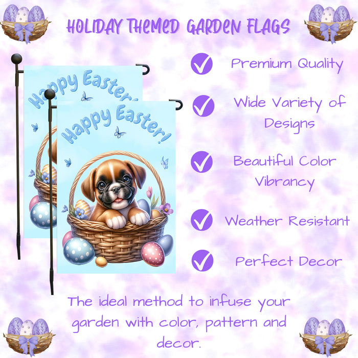 Boxer Happy Easter Puppy Garden Flag Bunny Ears Eggs Spring Outdoor Yard Décor 12x18 Inch Single Side and Double Sided