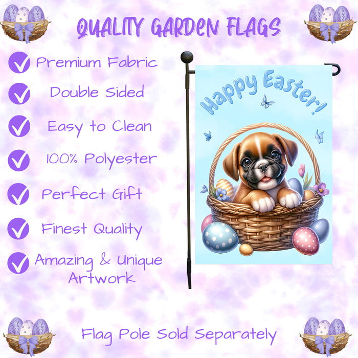 Boxer Happy Easter Puppy Garden Flag Bunny Ears Eggs Spring Outdoor Yard Décor 12x18 Inch Single Side and Double Sided