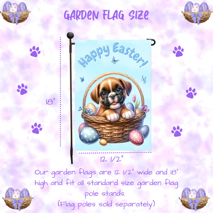 Boxer Happy Easter Puppy Garden Flag Bunny Ears Eggs Spring Outdoor Yard Décor 12x18 Inch Single Side and Double Sided