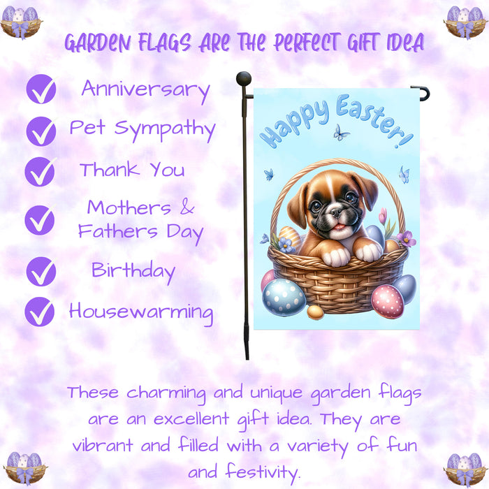 Boxer Happy Easter Puppy Garden Flag Bunny Ears Eggs Spring Outdoor Yard Décor 12x18 Inch Single Side and Double Sided
